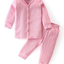 Babyhug Full Sleeves Front Open Solid Thermal Vest & Pant - Pink-image-20