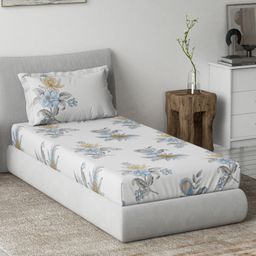 DDecor White Pink Floral 144 TC Single Bedsheet with 1 Pillow Covers-image-2