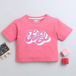 BUMZEE Cotton Woven Half Sleeves Crop T-Shirt with Funky Text Print - Pink-image-36