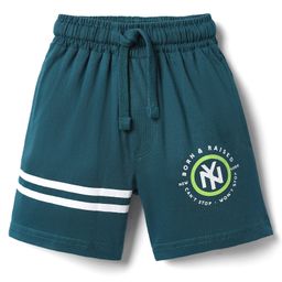 Taeko Single Jersey Knit Knee Length Shorts With Text Print - Teal Blue-image-44