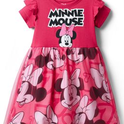 Babyhug Disney Single Jersey Knit Half Sleeves Frock With Minnie Mouse Graphics & Frill Detailing - Dark Pink-image-26