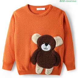 Babyoye Cotton Knit Full Sleeves Pullover with Bear Embroidery - Rust Orange-picture-18