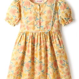 Kookie Kids India 100% Cotton Half Puff Sleeves Floral Printed Frock - Yellow-image-66