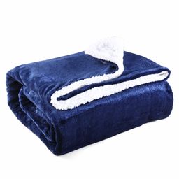 Zoe Ultra-Soft Double Layered Flannel Sherpa Reversible Blanket - Navy Blue| Cozy Winter Throw for Babies & Kids| Hypoallergenic Material| Baby Safe Material-image-78