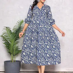 GULAB CHAND TRENDS Ethnic Motifs Printed Cotton A-line Midi Dress-image-10