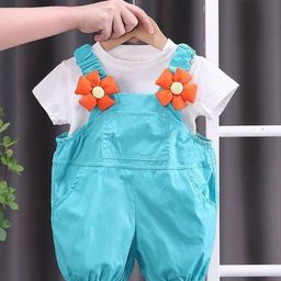 POP STREET KIDS Infants Floral Dungarees With Tshirt-14
