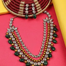 Dhivara Kundan Studded And Artificial Beaded Layered Necklace And Earrings-17