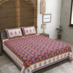 CLOTHOLOGY Purple & Pink Printed Pure Cotton 180 TC King Bedsheet Set 2.75 m x 2.25 m-image-20