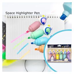 Bunie Space Theme Chisel Tip Highlighter Pens - 6 Pcs Multicolor image 4