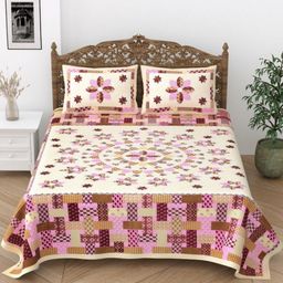 Desi Mantra Pink & White Floral Printed 120 TC Queen Bedsheet Set 2.29 m x 2.77 m-image-91