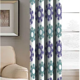 Aura White & Blue Rangoli Printed Light Blocking Window Curtain-picture-35