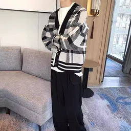 StyleCast x Revolte Men Cable Knit Checked Cardigan-image-62