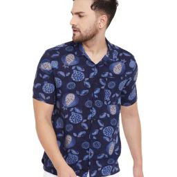 Even Navy Slim Fit Printed Shirt-image-0