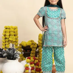 Cutiekins Boys Ethnic Motifs Printed Empire Kurta with Salwar & With Dupatta-20