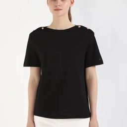 TOMMY HILFIGER Black Cotton Solid Short Sleeve T-Shirt-38