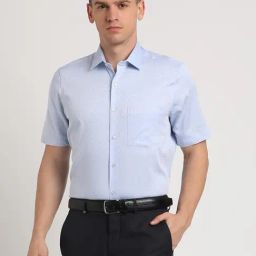 Turtle Light Blue Cotton Regular Fit Dobby Shirt-image-46