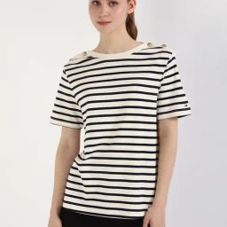 TOMMY HILFIGER White Cotton Stripes Short Sleeve T-Shirt-image-74