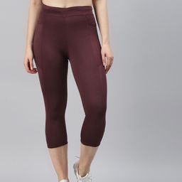 Blinkin Women Maroon 3/4th High Waist Training Tights With Side Pockets-12