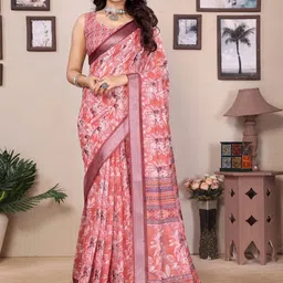 KALINI Floral Printed Silk Blend Saree-image-11