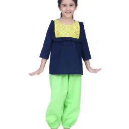BownBee Kids Blue Cotton Zari Work Kurta & Harem Pants-picture-9