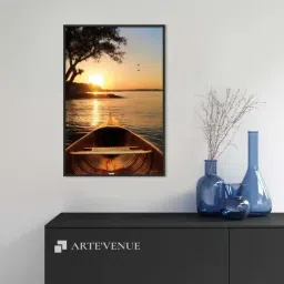 ARTE'VENUE Sunset on the Lake Yellow & Black Canvas Wall Art - Set of 1 (11 X 16 inch)-65