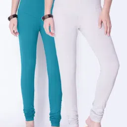 Dollar Missy Blue & Off White Cotton Leggings - Pack of 2-image-68