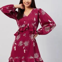 Rare Wine Floral Print A Line Dress-picture-47