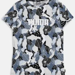 Puma Kids ESS+ Bloom AOP G Blue & Grey Cotton Floral Print T-Shirt-image-65