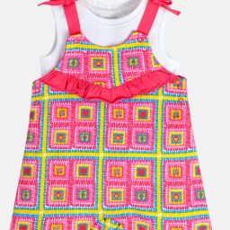 Miniklub Pink Knit Regular Printed Dungaree-image-72