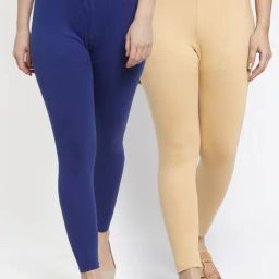 Gracit Blue & Skin Mid Rise Leggings - Pack Of 2-image-85