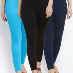 Gracit Black & Navy Mid Rise Leggings - Pack Of 3-image-80