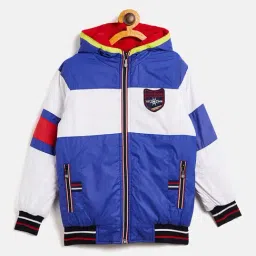 Duke Kids Royal Blue & White Color Block Full Sleeves Jacket-picture-3