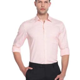 Arrow Light Orange Cotton Slim Fit Self Pattern Shirt-image-59