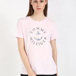 TOMMY HILFIGER Pink Cotton Typography Short Sleeve T-Shirt-image-79