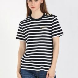TOMMY HILFIGER Navy Cotton Stripes Short Sleeve T-Shirt-image-93