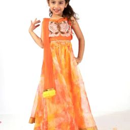 Elaisha Girls Orange Regular Fit Lehenga Choli-image-55