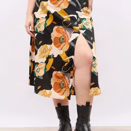 Berrylush Floral Printed High Rise Side Slit A-Line Midi Skirt-image-95