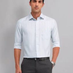 Ad By Arvind Stone Grey Regular Fit Striped Shirt-image-91