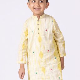 Somersault Boys Tie and Dye Mandarin Collar Thread Work Pure Cotton Kurta-image-31
