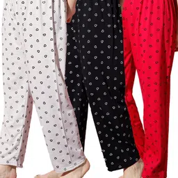 Pack of 3 Women Heart Printed Cotton Comfortable Pyjama/Lounge Pants-image-77