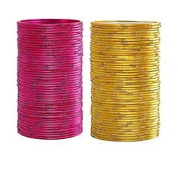 Guddan Set of 96 Rani & Golden Metal Bangles-34