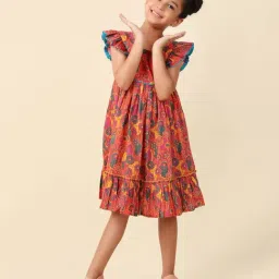 Fabindia Kids Multicolor Cotton Floral Print Dress-picture-29