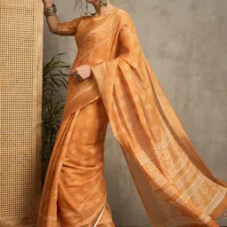 Saree Mall Orange Linen Self Saree with Blouse Piece-picture-6