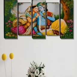 SAF Green & Orange 5 Pieces Radha Krishna Religious Wooden Wall Art-19