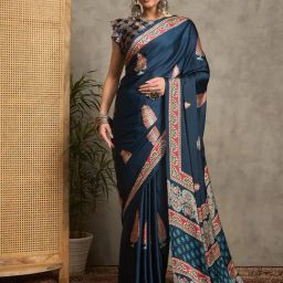 Saree Mall Teal blue Crepe Self Saree with Blouse Piece-picture-46