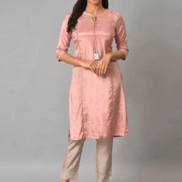 Aurelia Pink Regular Fit Solid Kurta-image-26