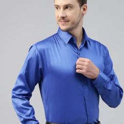 Hancock Blue Satin Slim Fit Shirt-image-49