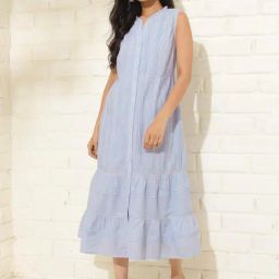 Fabindia Blue Cotton A-Line Dress-image-95