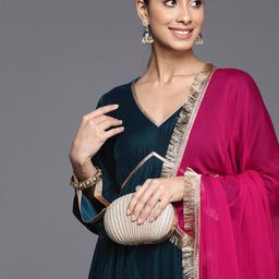 Varanga V- Neck Aliya Cut Winter A Line Kurta & Palazzo With Contrast Dupatta-picture-15