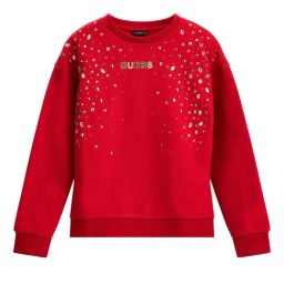 Guess Kids Red Rhinestones Logo Regular Fit Sweatshirt-image-46